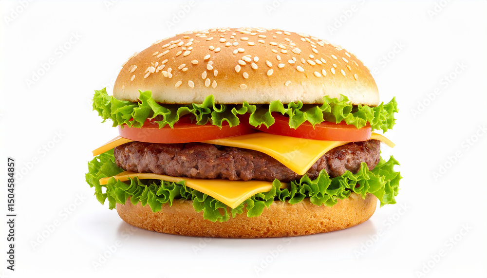 Cheeseburger isolated on white background. Tasty fast food. Delicious meal. Cheeseburger isolated on white background. Tasty fast food. Delicious meal.