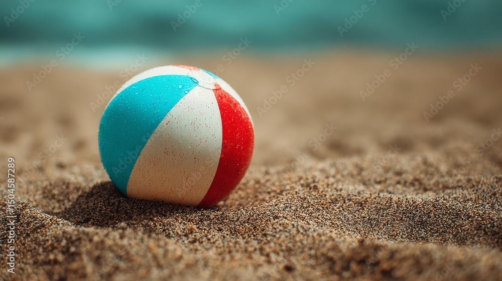 Beach ball on sandy shore Beach ball on sandy shore