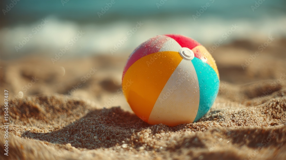 Beach ball on sandy shore Beach ball on sandy shore
