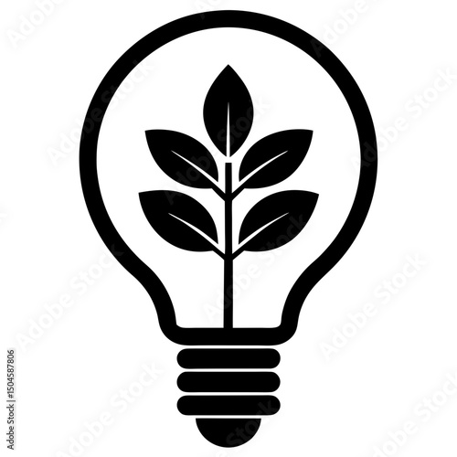 Plant inside lightbulb silhouette vector illustration