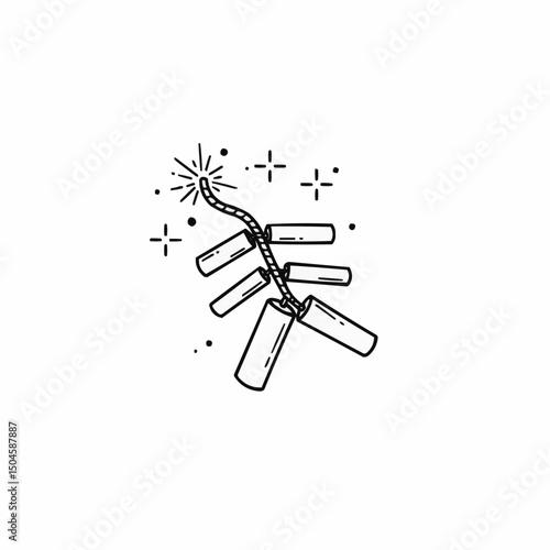 Cartoon dynamite with fuse and sparks in black and white  
