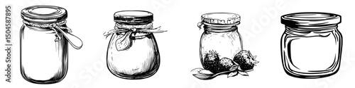Variety of hand-drawn jars showcasing different designs for food preservation and storage