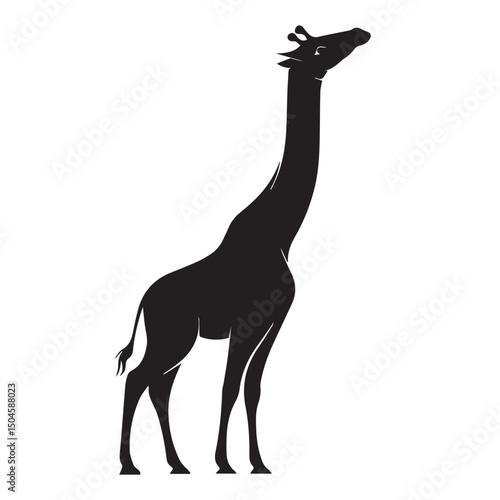 A cute giraffe silhouette vector illustration showcases a wild mammal standing, a charming animal design