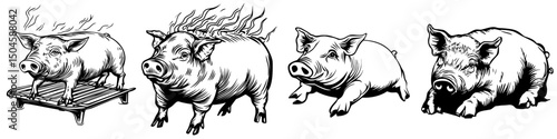 Creative illustration of playful pigs showcasing various activities in a whimsical style