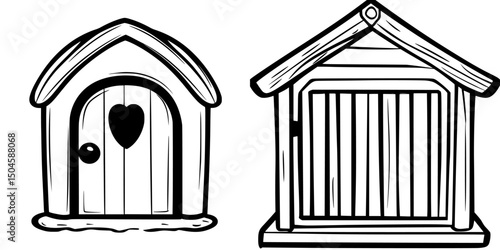 Icon set featuring two distinct doghouse designs showcasing simple and playful styles for creative projects