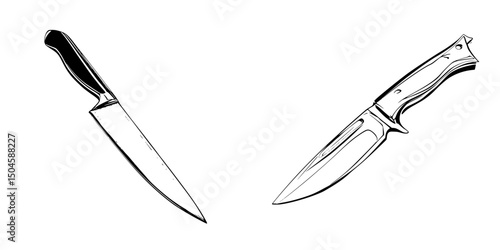 High-quality icon set featuring kitchen and hunting knives for culinary and outdoor activities designed in a minimalist style