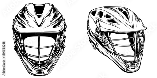 Detailed icon set of sports helmets designed for lacrosse protection displayed in a clean layout