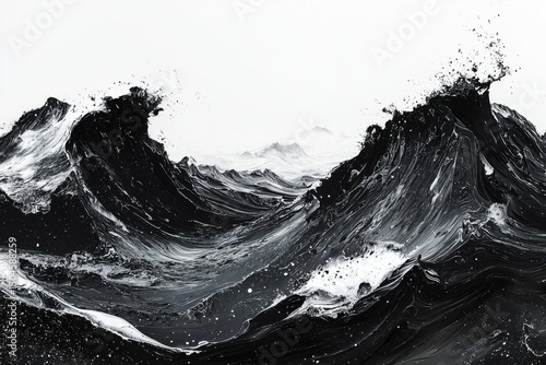 Dynamic black waves crashing ocean shore abstract art stormy environment close-up view nature's power