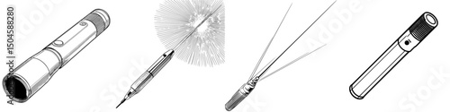 Icon set featuring various tools for precision tasks in technical and artistic activities