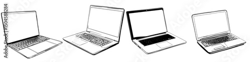 Collection of line art laptop icons suitable for digital design projects