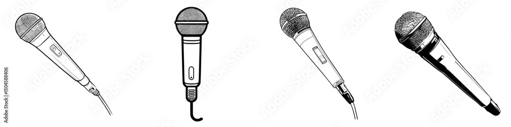 Fototapeta premium Icon set of microphones showcasing various designs with distinct features for creative projects and digital media applications