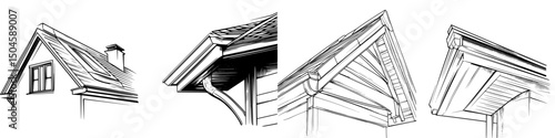 Roof design icon set showcasing various architectural styles and details for home construction projects