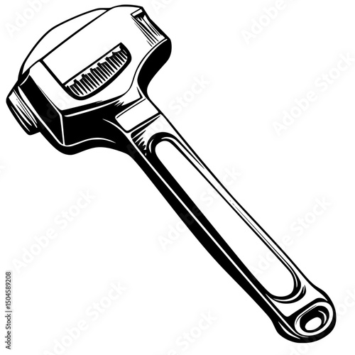 Adjustable wrench icon for tools and mechanics in a detailed monochrome design
