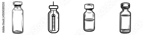 Icon set showcasing different types of vials and syringes used in medical and laboratory settings