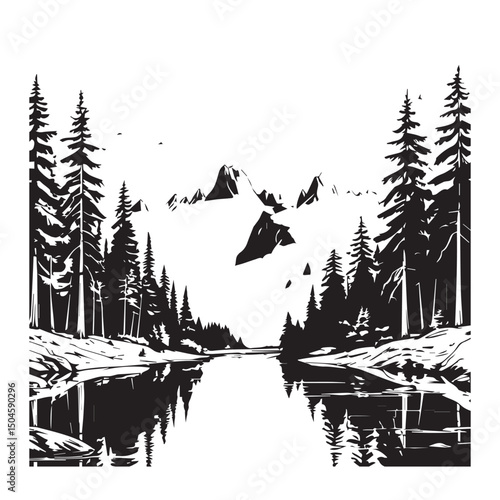 Natural Forest Scene with Deer Silhouette