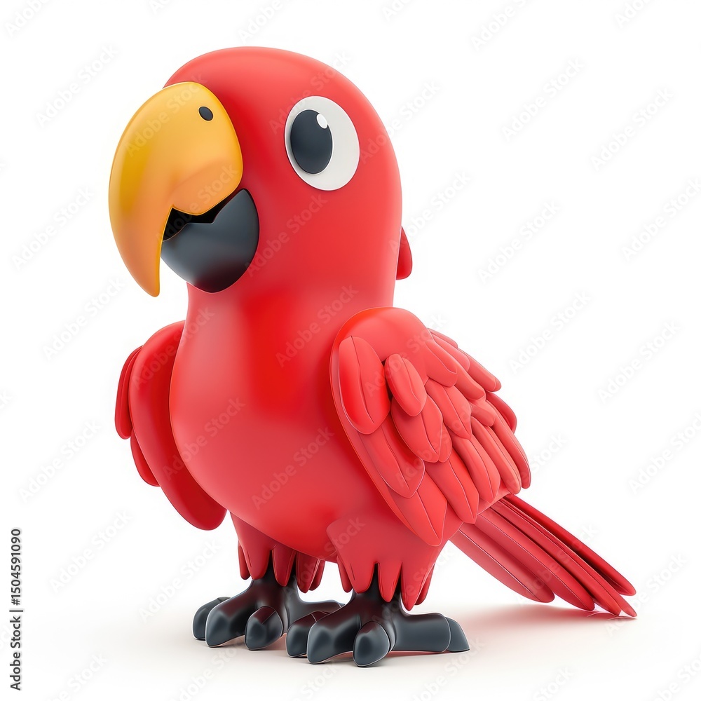 Fototapeta premium Playful, cartoonish red parrot illustration.