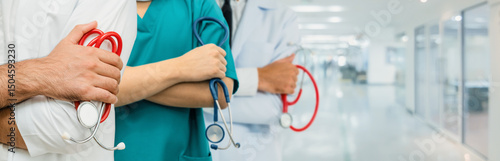 Healthcare people group. Professional doctor working in hospital office or clinic with other doctors, nurse and surgeon. Medical technology research institute and doctor staff service concept. Docent.
