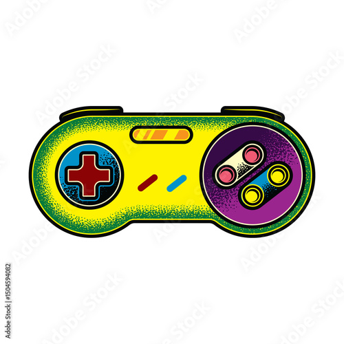 Original vintage illustration of gaming controller. T-shirt design. Design element.