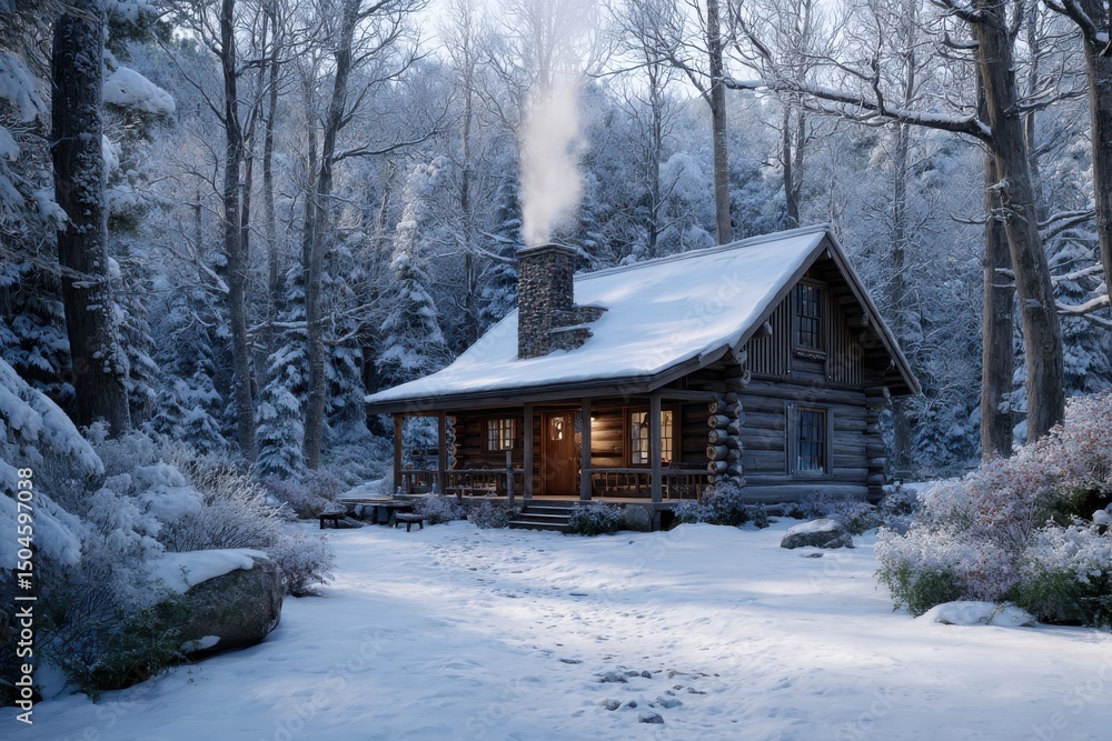 Cabin in winter wonderland snow scene log house cozy retreat Cabin in winter wonderland snow scene log house cozy retreat