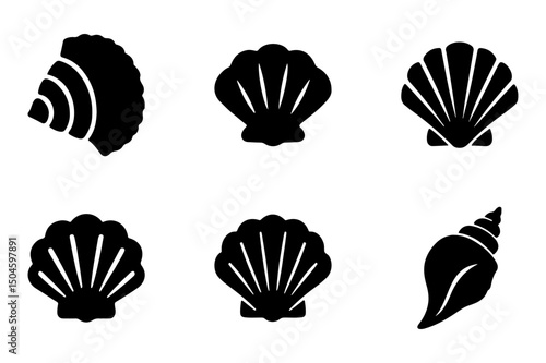 Black and white seashell icons