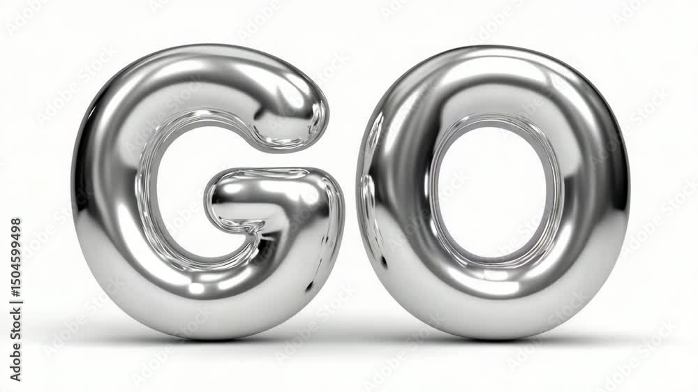 Metallic letters spelling 'GO' in shiny reflective style Metallic letters spelling 'GO' in shiny reflective style