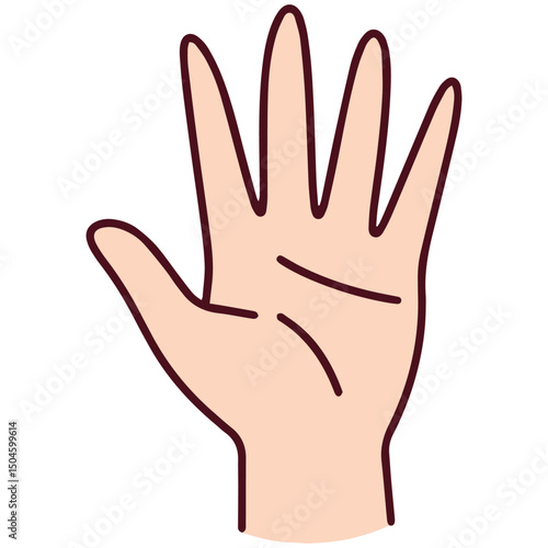 Flat vector of Chinese counting gesture for number 5 shown with fully open hand and five fingers extended. Culturally used in Mandarin for nonverbal communication