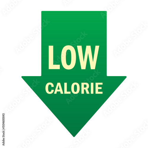 Low Calorie green arrow on white background vector illustration. Low cal food icon, for packaging of low calories diet products green arrow down. Healthy lifestyle concept. EPS 10