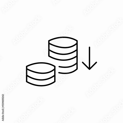 Decreasing money coins icon vector sign