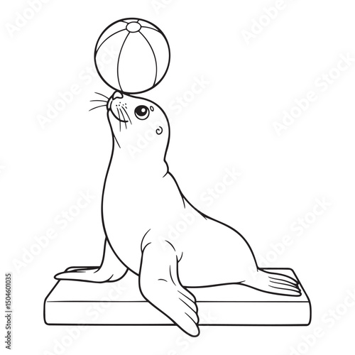 Seal balancing a ball on its nose coloring page for kids' creativity and fun at the aquariu