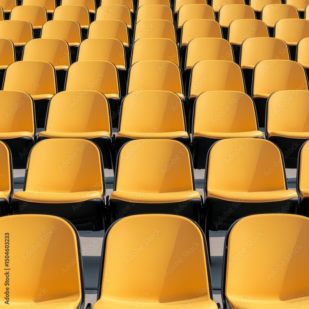 Fototapeta premium Empty Yellow Chairs in a Uniform Arrangement for Background or Design Use in Modern Spaces