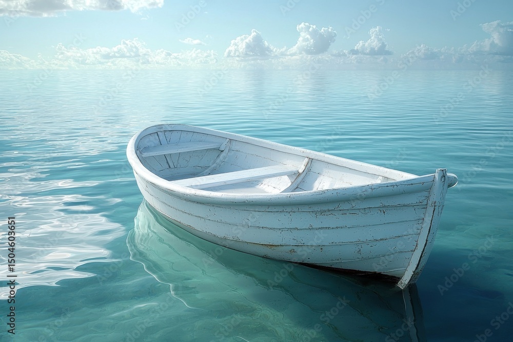 Naklejka premium Calm boat floating on crystal clear water tropical paradise nature scene serene environment aerial view peaceful concept