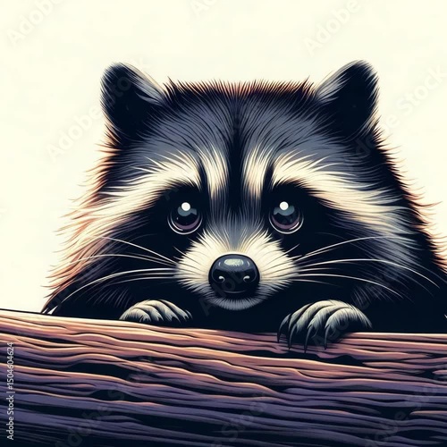 Cute Raccoon Peeking from Behind a Log – Adorable Kawaii Animation