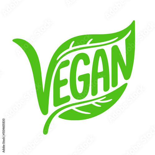 Vegan leaf logo representing plant-based lifestyle and sustainable living in a bright green design