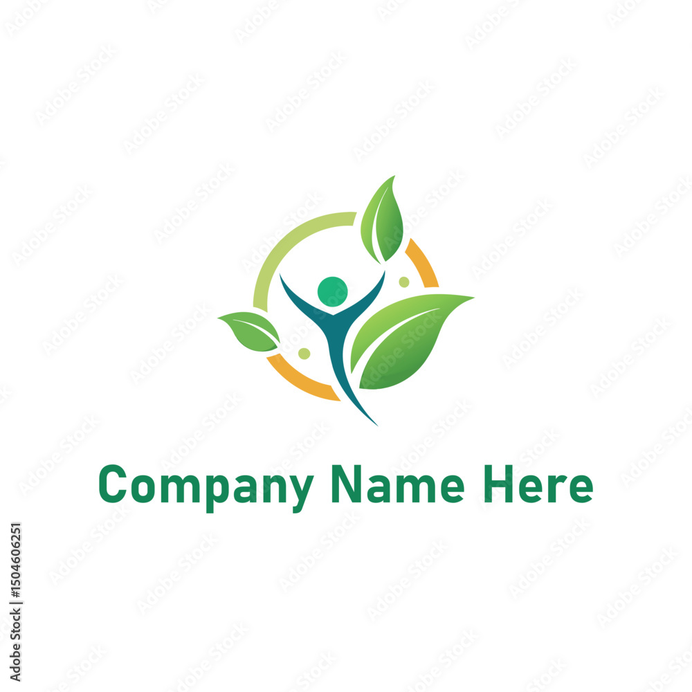 Wellness and Community Logo with Leaf and Human Figure Elements Wellness and Community Logo with Leaf and Human Figure Elements
