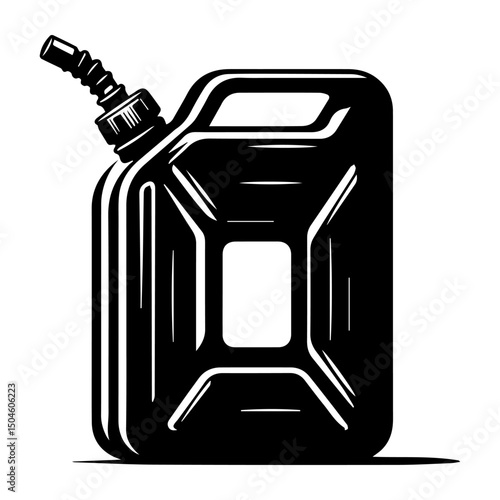 Black and white silhouette of a canister for gasoline and other items on a white insulated background. Vector graphics. EPS.