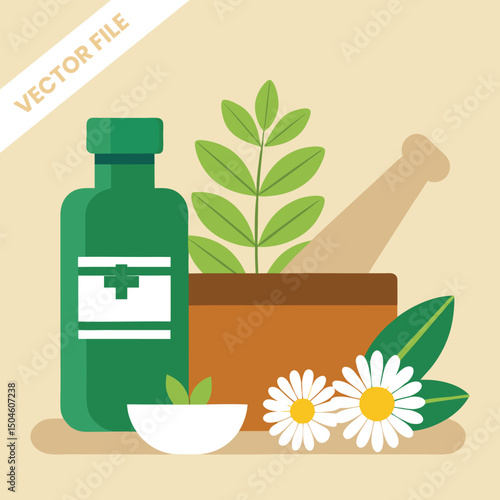 Herbal medicine and natural remedies illustration