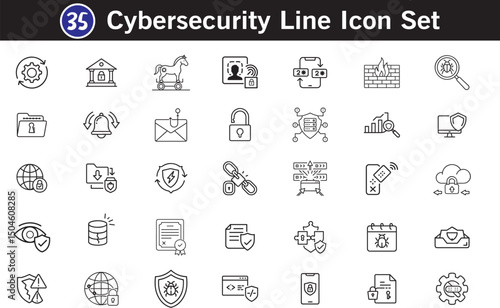 Cybersecurity Line Icons Set .35 Clean Black Line Art Security and Technology Symbols.