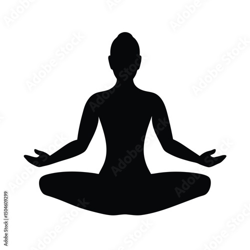 Calm meditating person in seated yoga position vector silhouette  