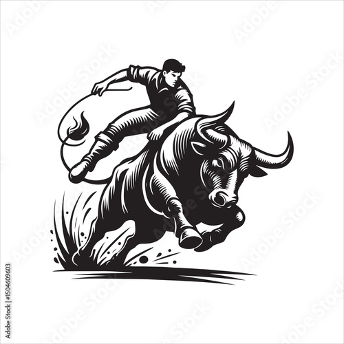 Bull Rodeo Showdown – Cowboy Riding a Bucking Bull in Action

