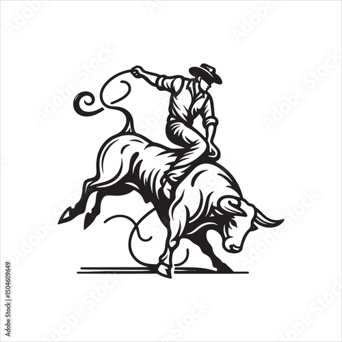 Bull Rodeo Showdown – Cowboy Riding a Bucking Bull in Action

