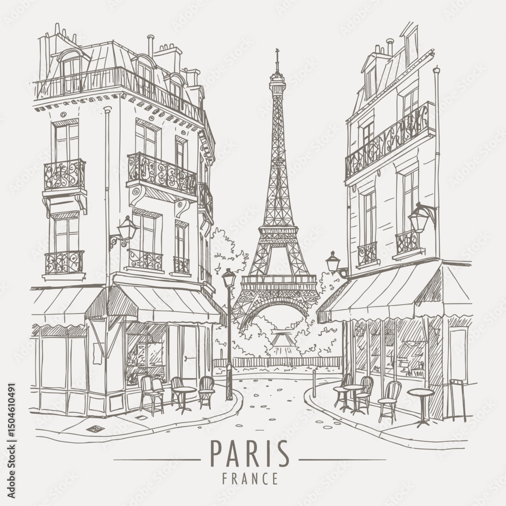 Obraz premium Monochrome sketch capturing the essence of Paris, showcasing its architecture and landmark