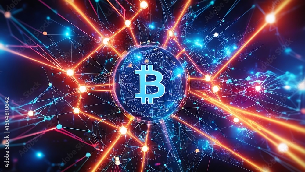Obraz premium Abstract Bitcoin Cryptocurrency Network Digital Blockchain Technology