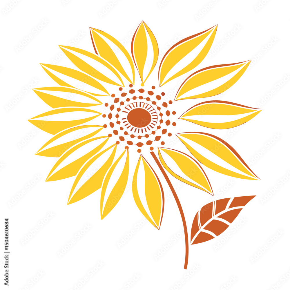 Obraz premium Vibrant Sunflower Icon Symmetrical Petals, Round Center, EPS Vector Illustration
