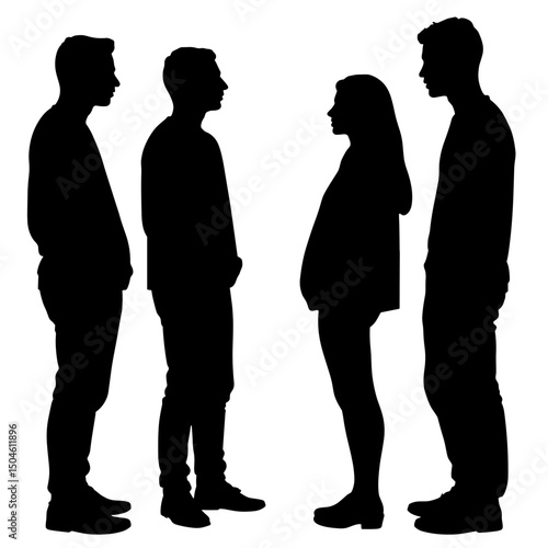 Teens and counselor in discussion, black silhouette of youth mediation