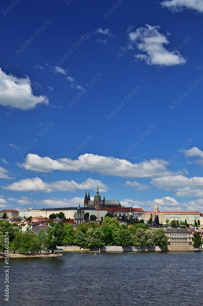 Naklejka premium Blick an den Veitsdom und Moldau in Prag, vertikal