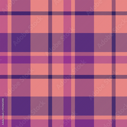 Vibrant purple and peach plaid pattern. Perfect for textile designs, fashion, or website backgrounds.  This seamless texture offers a stylish and modern aesthetic, conveying warmth and sophistication.