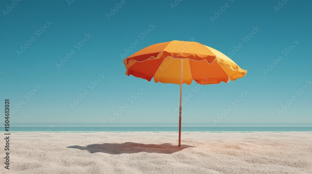 Colorful beach umbrella in golden sand Colorful beach umbrella in golden sand