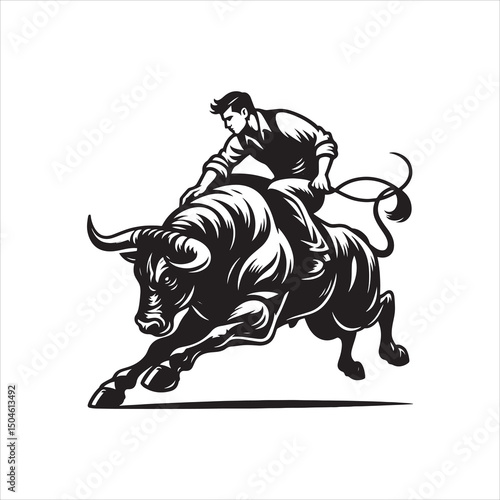 Bull Rodeo Showdown – Cowboy Riding a Bucking Bull in Action

