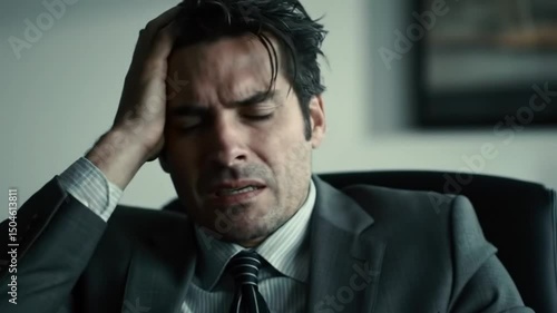 Close up of a man in a suit with hands on his head looking stressed out