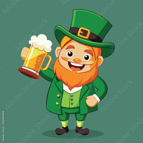 Cheerful leprechaun with beer mug celebrates st patricks day holiday in vector illustration